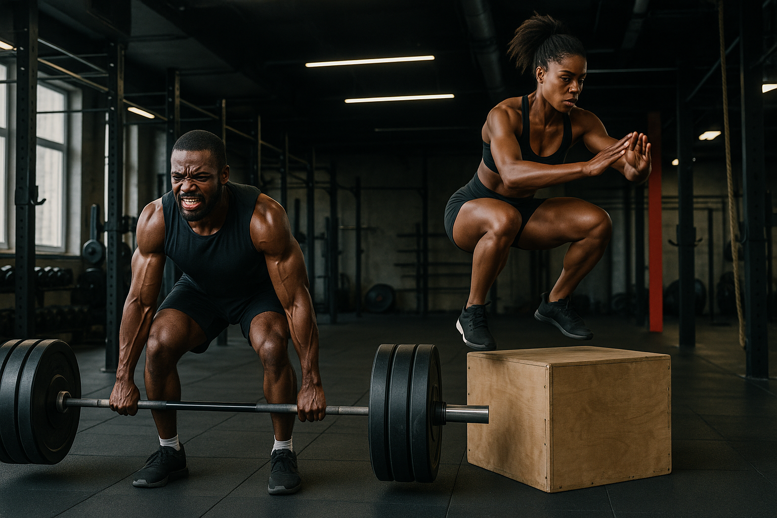 African man and woman working our extreme 