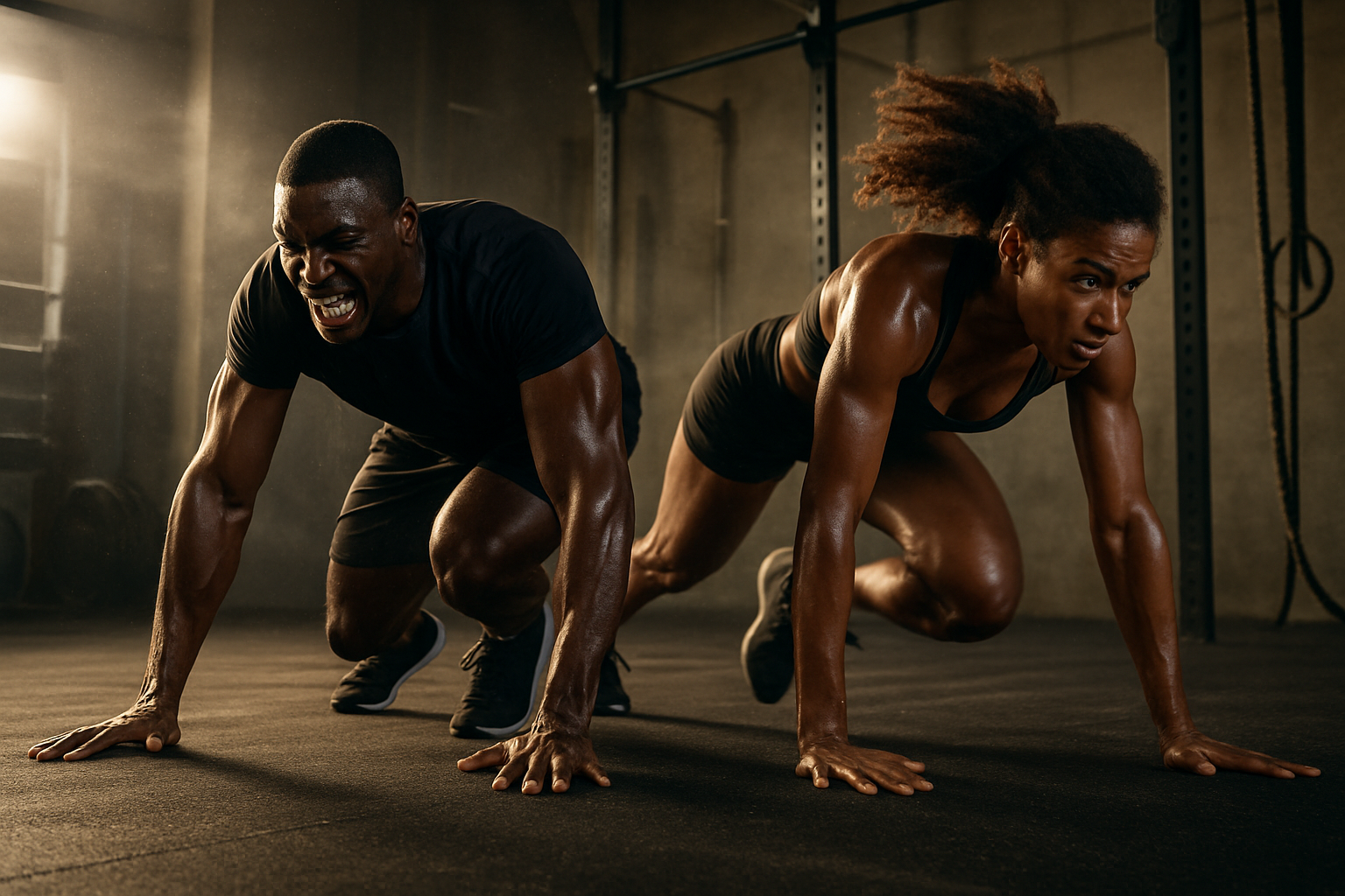 african man and woman working out extreme 